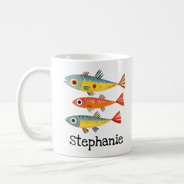 Cute Sardines Personalized Name Coffee Mug (Left)