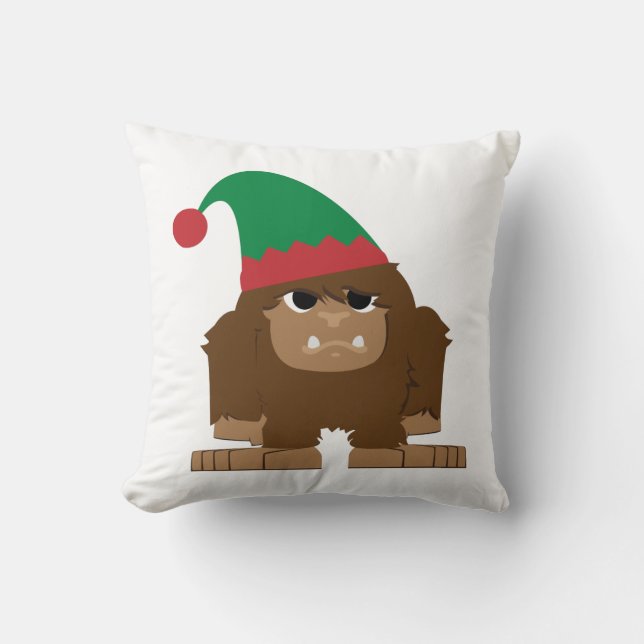 Cute Sasquatch Christmas Elf Throw Pillow (Front)