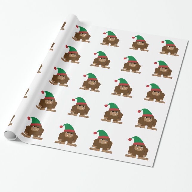 Cute Sasquatch Christmas Elf Wrapping Paper (Unrolled)