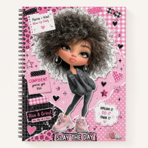 Cute Sassy Pink Doll Collage Spiral Notebook