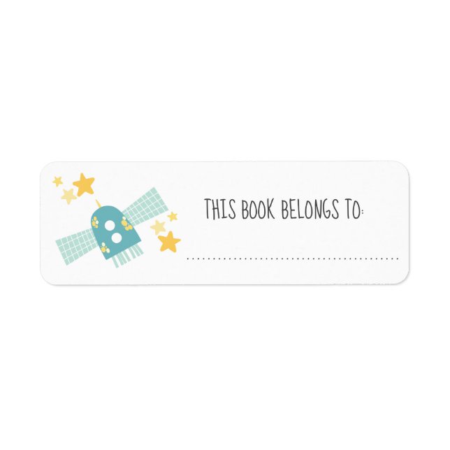 Cute Satellite & Stars This Book Belongs To Label (Front)