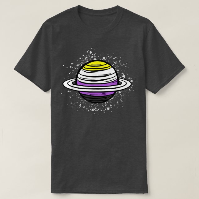 Cute Saturn Planet NonBinary Flag Agender Genderqu T-Shirt (Design Front)