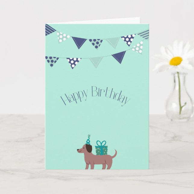 Cute Sausage Dog Birthday Card (Small Plant)