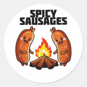 Cute Sausages by the fire - Spicy Sausages Classic Round Sticker