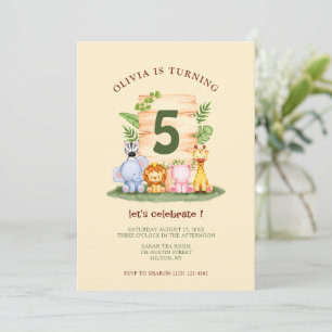 Cute savannah animals kids birthday invitation