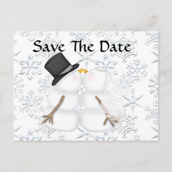 Cute Save The Date Bride & Groom Snowman Announcement Postcard by PersonalCustom at Zazzle