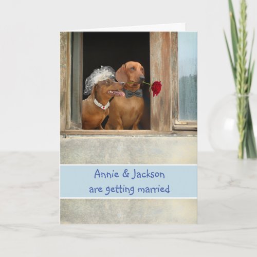Cute Save the Date with Dachshund Couple in Window Card