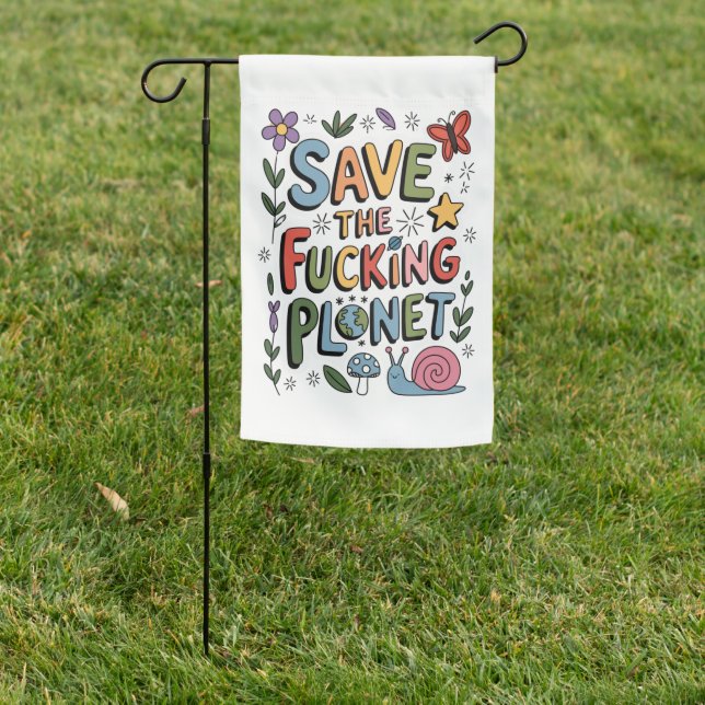 Cute Save the Planet Environmental Ecowarrier  Garden Flag (In SItu)