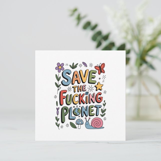 Cute Save the Planet Environmental Ecowarrier  Invitation (Standing Front)