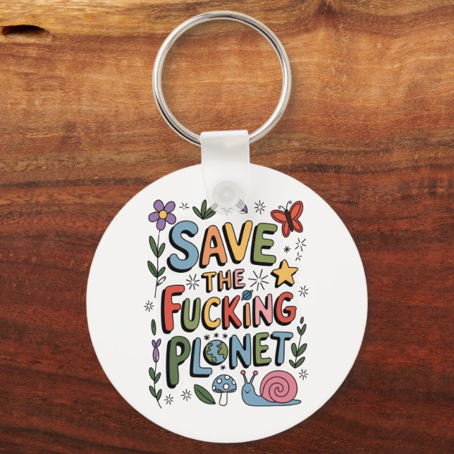 Cute Save the Planet Environmental Ecowarrier  Keychain (Front)