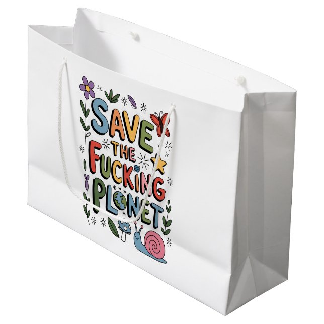 Cute Save the Planet Environmental Ecowarrier  Large Gift Bag (Front Angled)