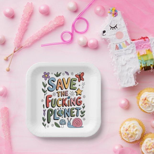 Cute Save the Planet Environmental Ecowarrier  Paper Plates (Party)