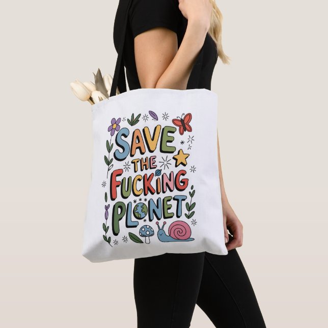Cute Save the Planet Environmental Ecowarrier  Tote Bag (Close Up)