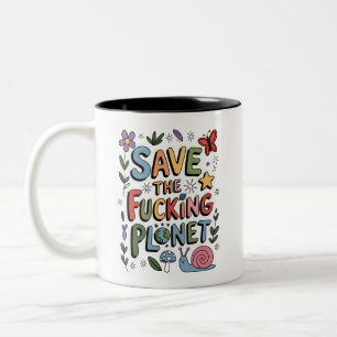 Cute Save the Planet Environmental Ecowarrier  Two-Tone Coffee Mug