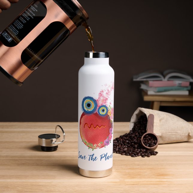 Cute Save The Planet Water Bottle (Coffee)