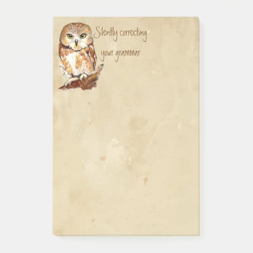 Cute Saw Whet Owl Bird Correcting Grammar Quote  Post_it Notes