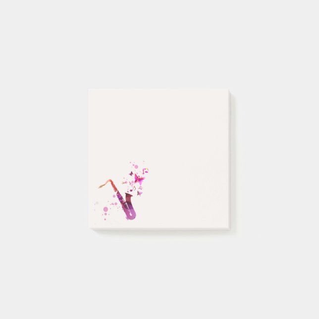 Cute saxophone girl's art stationery post-it notes (Front)