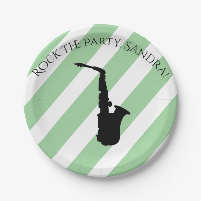 Cute Saxophone Rock And Roll Musical Instruments  Paper Plates (Front)