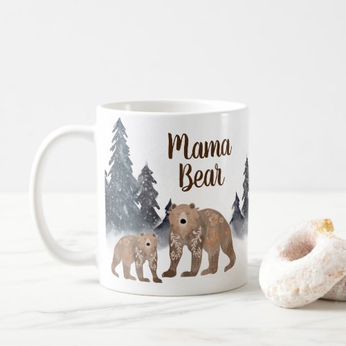 Cute Scandi Bears in Winter Forest Mama Bear Coffee Mug