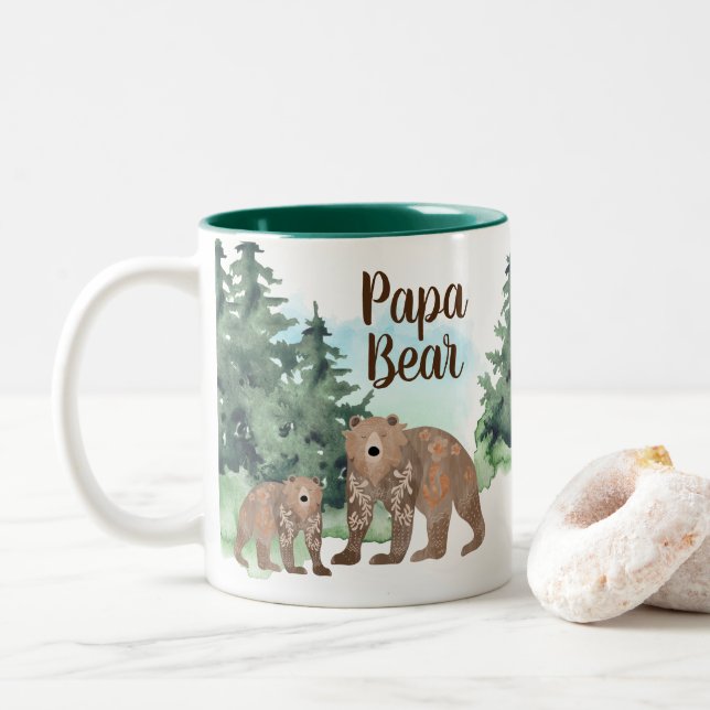 Cute Scandi Bears Woodland Forest Papa Bear Two-Tone Coffee Mug (With Donut)