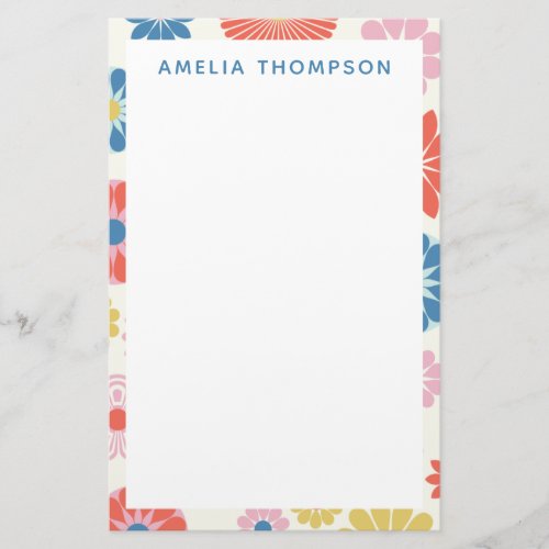 Cute Scandi Boho Folk Flower Pattern Personalized Stationery