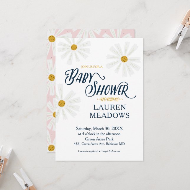 Cute Scandi Daisy Baby Shower Invitation (Front/Back In Situ)