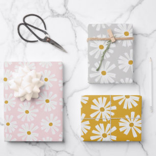 Cute Scandi Daisy Wrapping Paper Sheets