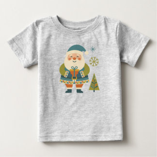 Cute Scandi Folk Art Santa with Gift Kids Holiday Baby T-Shirt