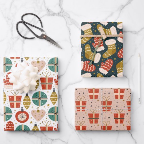 Cute Scandi Holiday Patterns Wrapping Paper Sheets