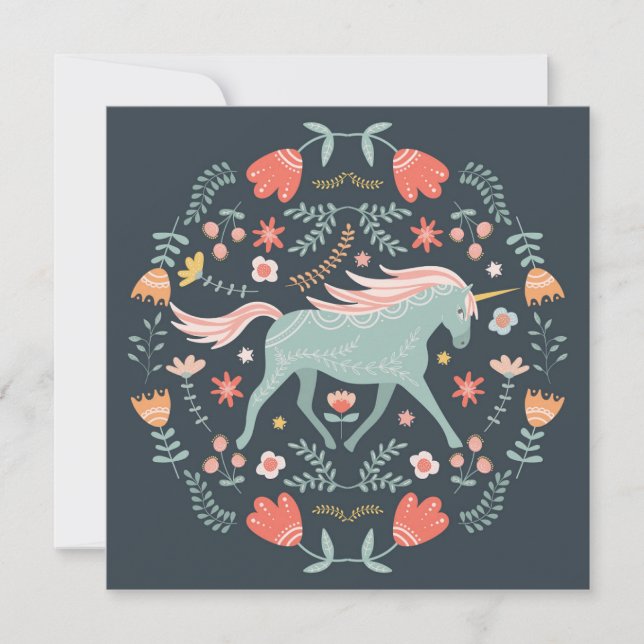 Cute Scandi Unicorn Holiday Card (Front)