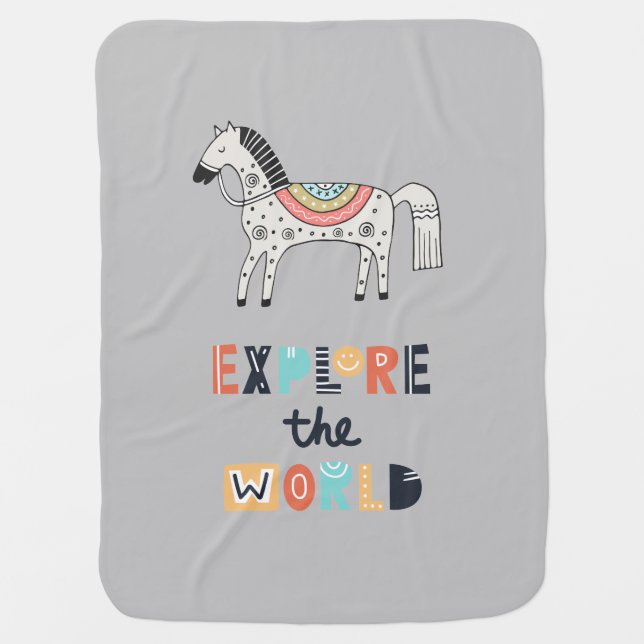 Cute Scandia Horse Explore the World Baby Blanket (Front)