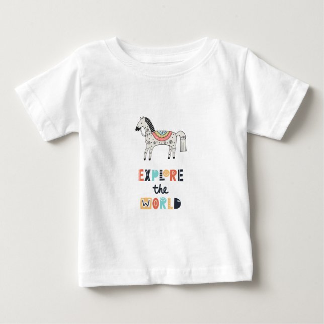 Cute Scandia Horse Explore the World Baby T-Shirt (Front)