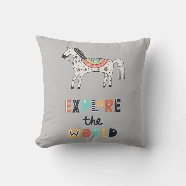 Cute Scandia Horse Explore World Throw Pillow (Front)