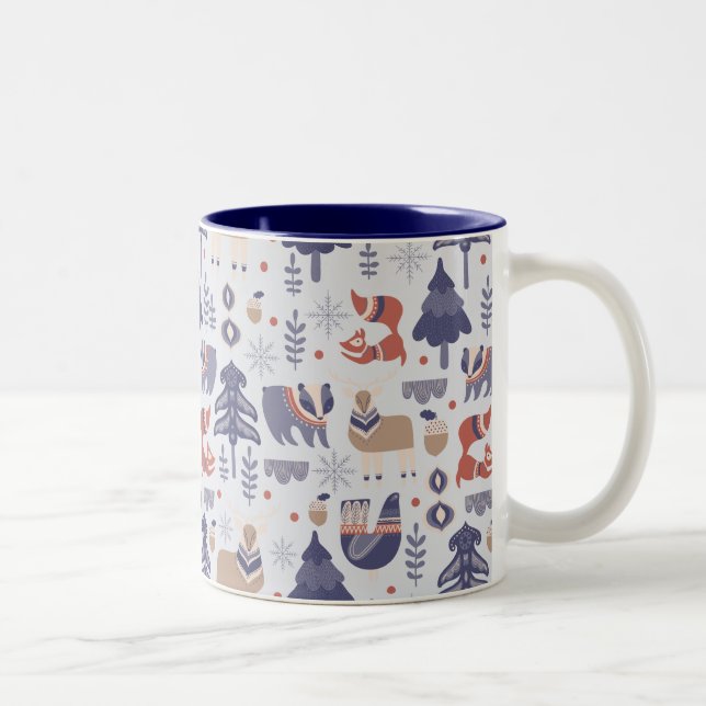 Cute Scandinavian Animal Print Two-Tone Coffee Mug (Right)