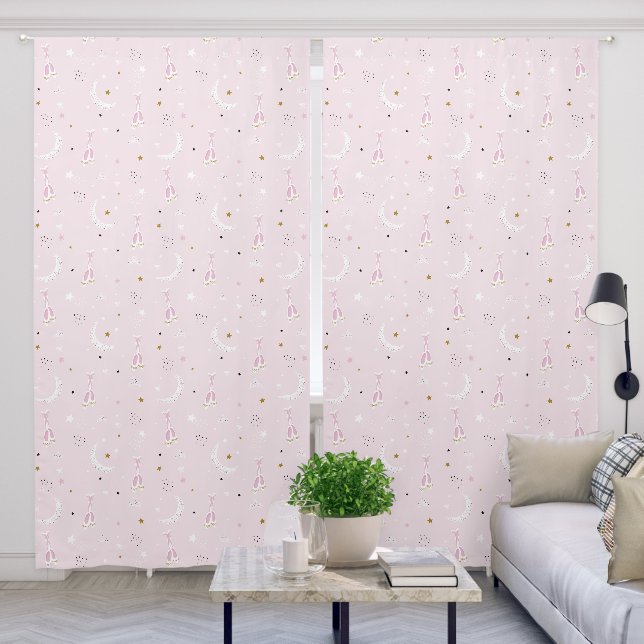 Cute Scandinavian Ballerina Dancing on Moon Pink Blackout Curtains (Living Room)