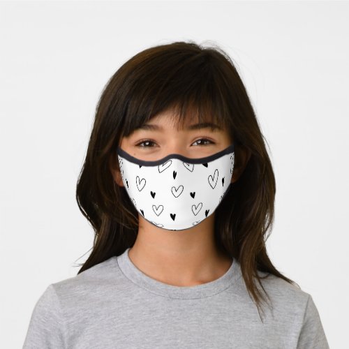 Cute Scandinavian Black and White Heart Pattern Premium Face Mask