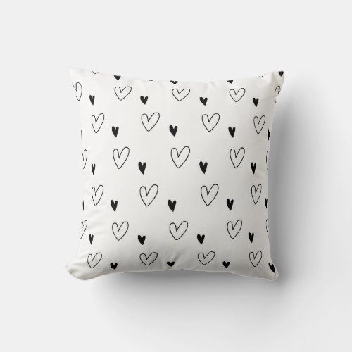Cute Scandinavian Black and White Heart Pattern Throw Pillow