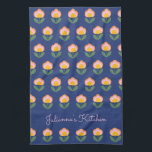 Cute Scandinavian Blue Flower Pattern Monogrammed Kitchen Towel<br><div class="desc">Cute Scandinavian Blue Flower Pattern Monogrammed Kitchen Towel</div>