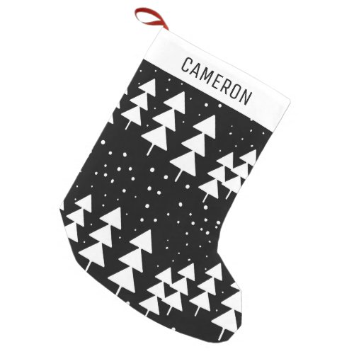 Cute Scandinavian Christmas Black and White Trees Small Christmas Stocking