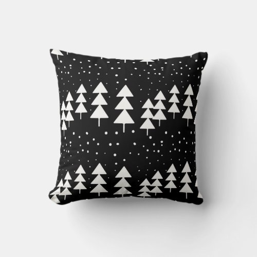 Cute Scandinavian Christmas Black and White Trees Throw Pillow