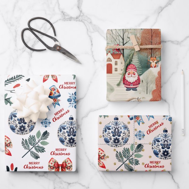 cute scandinavian christmas cozy wrapping paper sheets (Front)