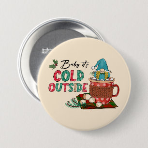 Cute Scandinavian Christmas Gnome & Hot Cocoa Button
