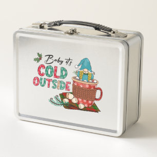 Cute Scandinavian Christmas Gnome & Hot Cocoa Metal Lunch Box