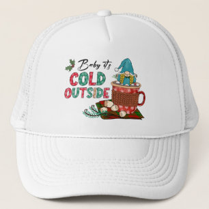 Cute Scandinavian Christmas Gnome & Hot Cocoa Trucker Hat