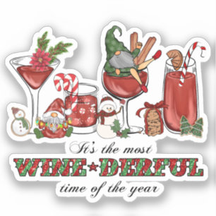 Cute Scandinavian Christmas Gnomes with Wine Glass Sticker