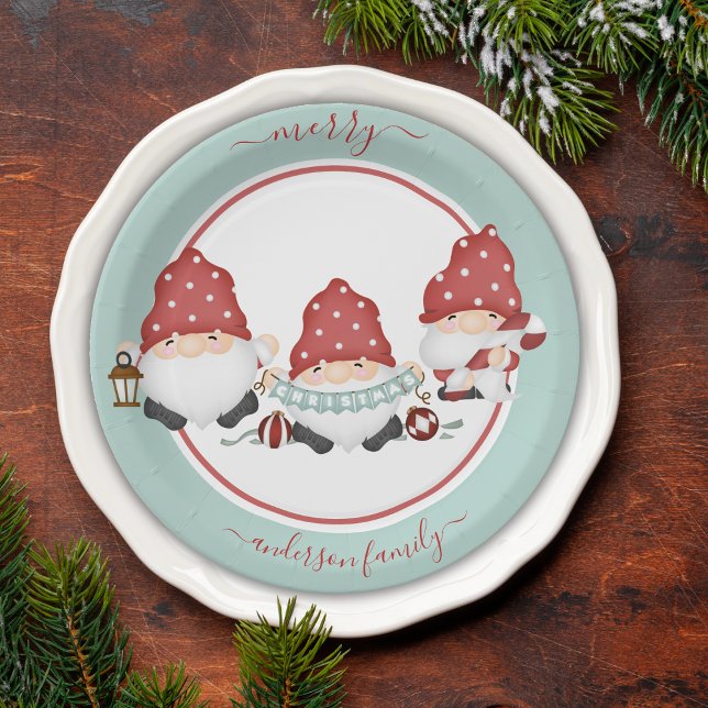 Cute Scandinavian Christmas Gnomies Paper Plates (Creator Uploaded)