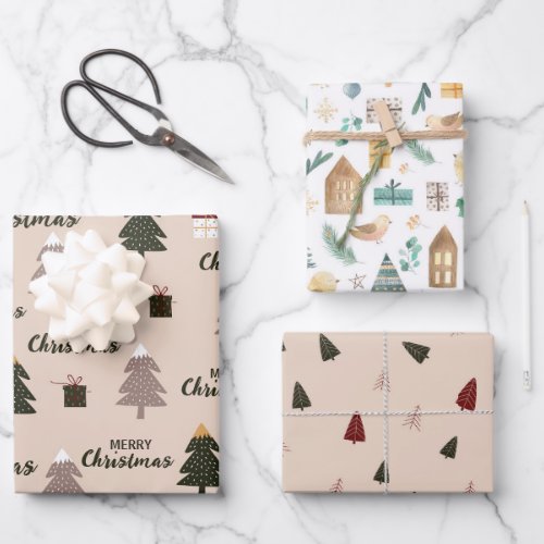 cute scandinavian christmas tree wrapping paper sheets