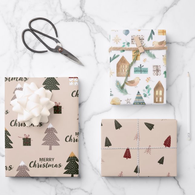 cute scandinavian christmas tree wrapping paper sheets (Front)