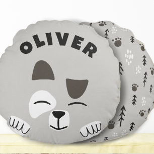 Cute Scandinavian Dog Neutral Custom Round Pillow