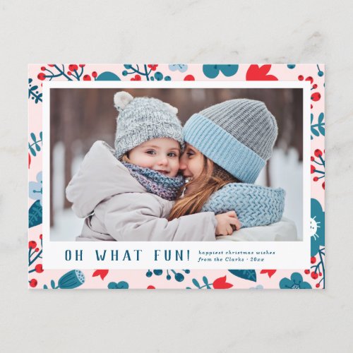 Cute Scandinavian Floral Christmas Photo Postcard